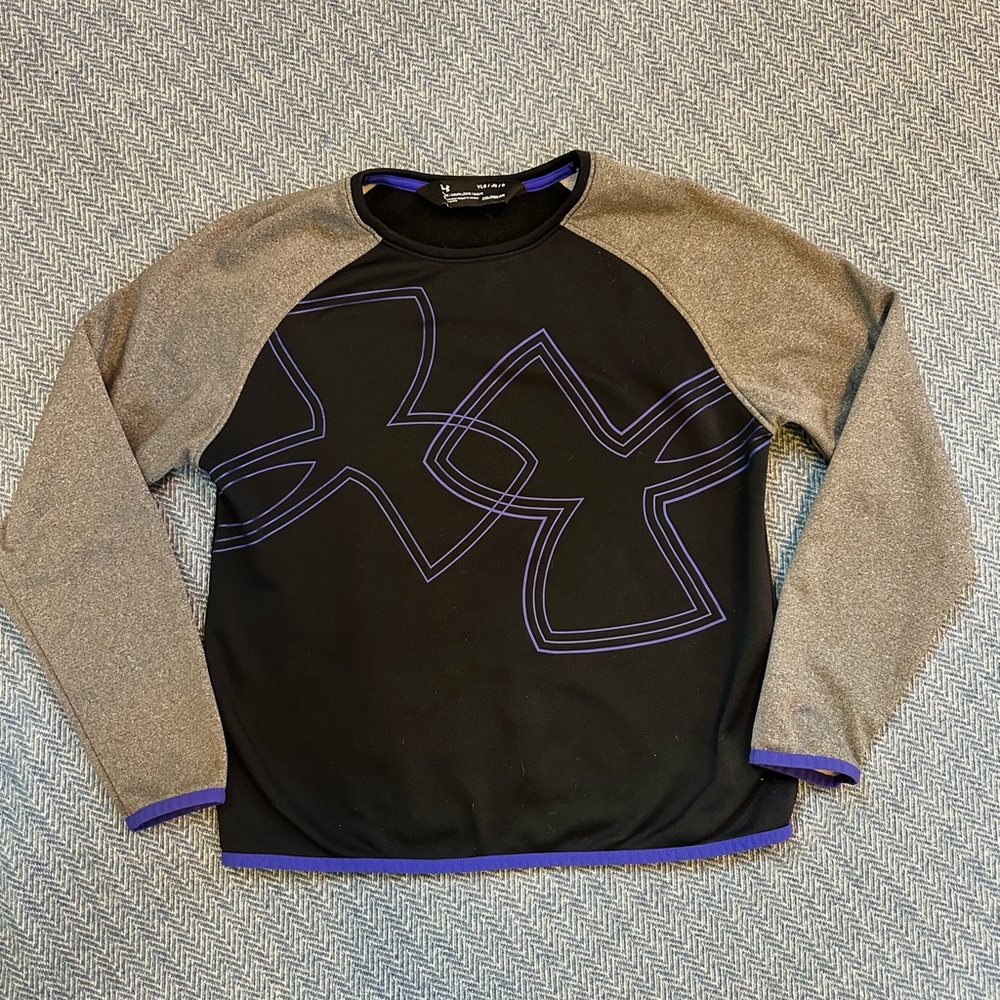 Under Armour Black Sweatshirt with Gray Sleeves and Purple Trim